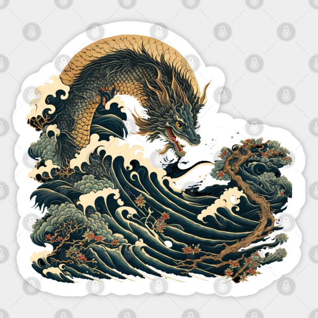 ⭐⭐⭐⭐⭐ Ukiyo-e style water dragon Sticker by Mimeographics